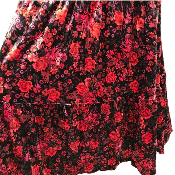 Wild Fable Women Square Neck Spaghetti Strap Floral Red Velvet Mini Dress Size M - Picture 4 of 9